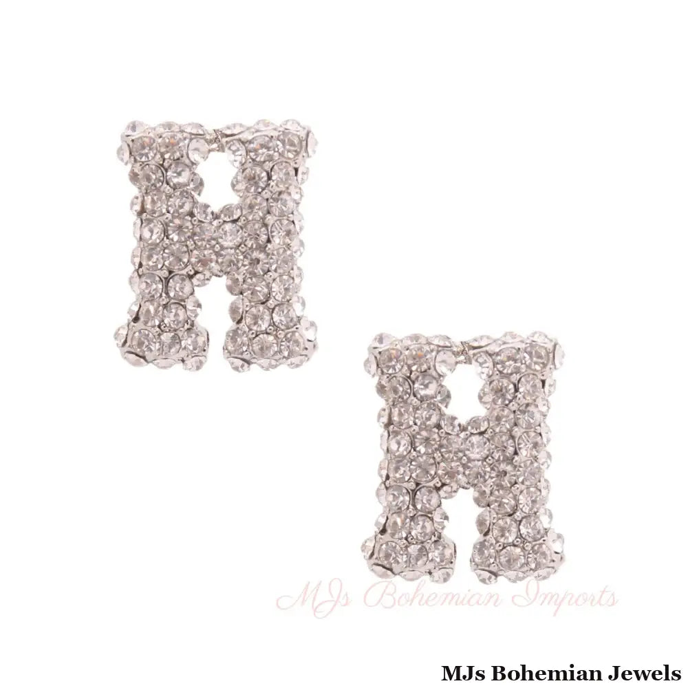 H Rhinestone Silver Studs