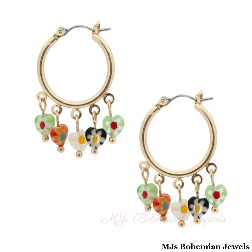 Heart Shaped Bead Gold Hoops