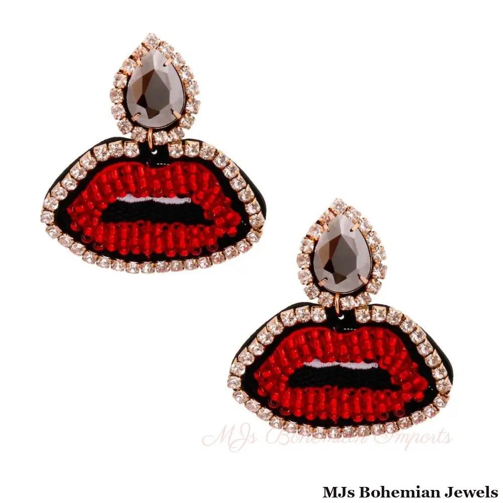 Hematite Teardrop Lips Earrings