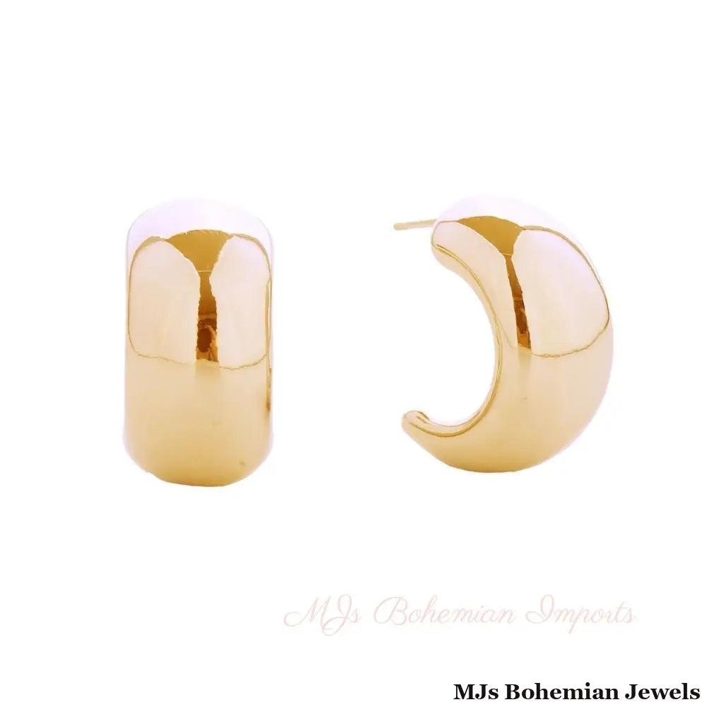 Hoop 14K Gold Small Moon Wide Earrings for Women