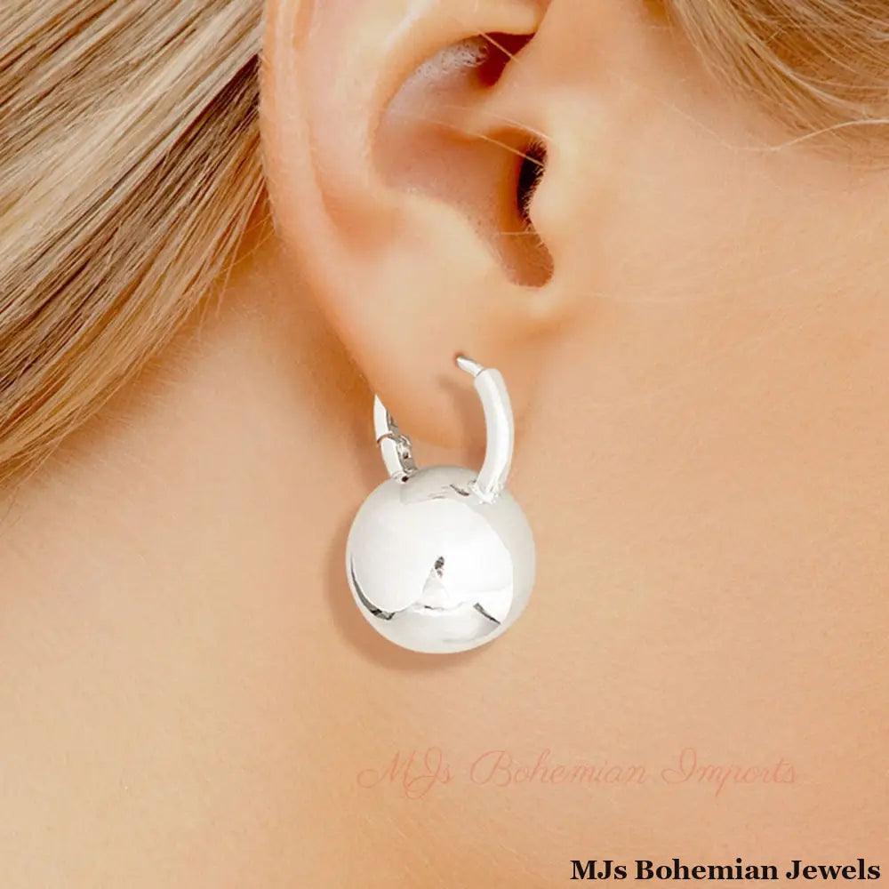 Hoop White Gold Small Ball Huggie Earrings Women