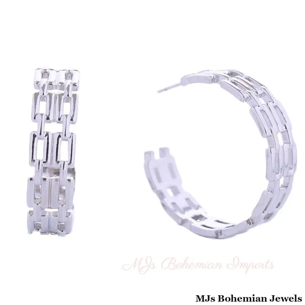 Hoop White Gold Small Chain Link Earring for Women