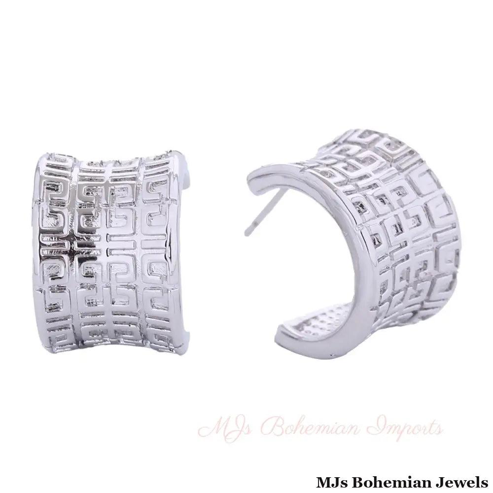Hoop White Gold Small Greek Wide Earring for Women