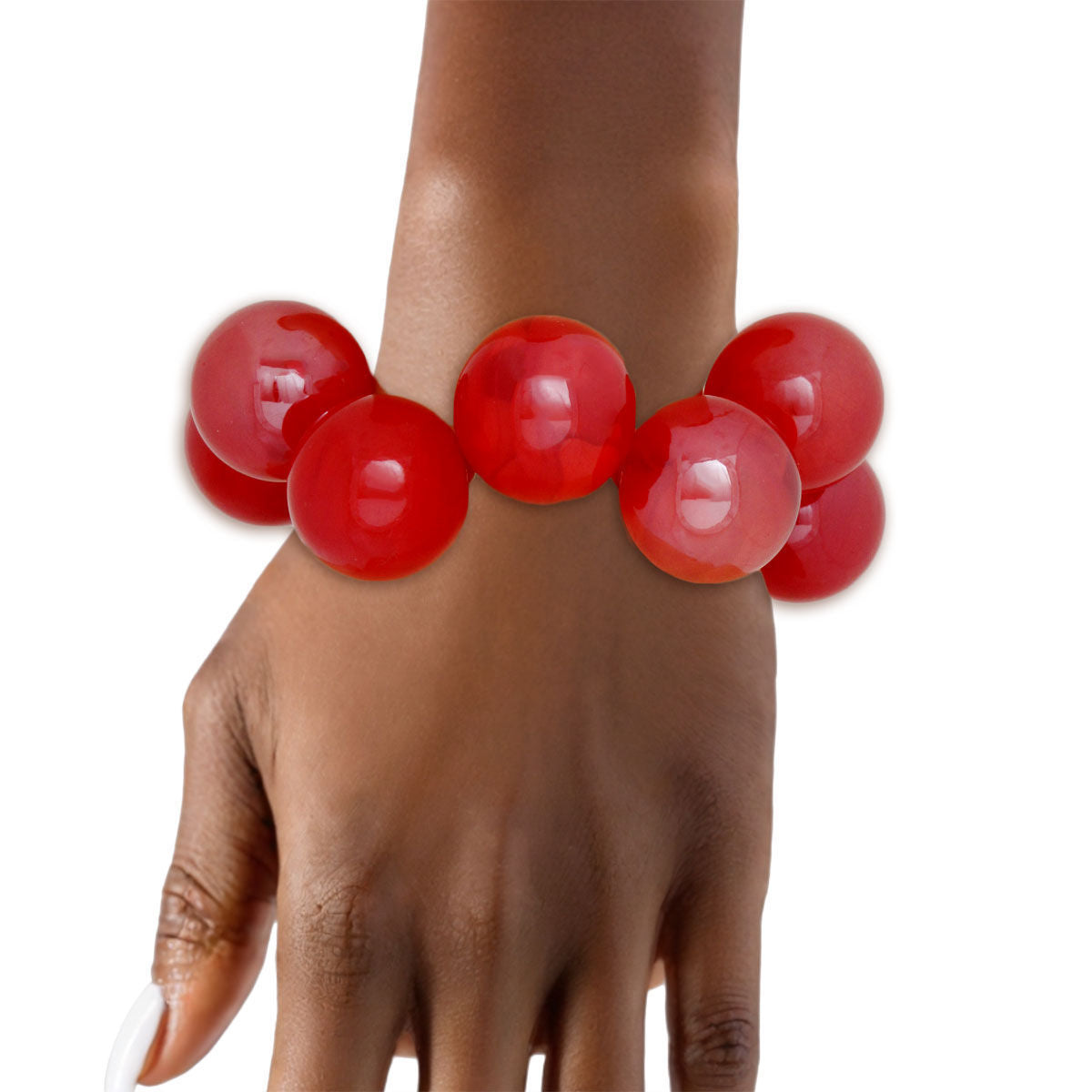 Bracelet Swirled Red Marble Bubble Ball Bead