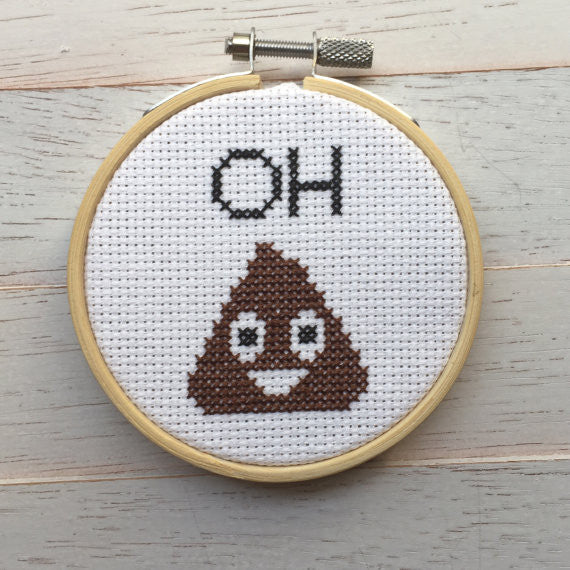 Oh Poop Emoji Counted Cross Stitch DIY KIT Beginner
