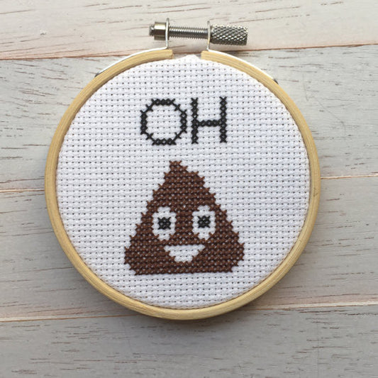 Oh Poop Emoji Counted Cross Stitch DIY KIT Beginner