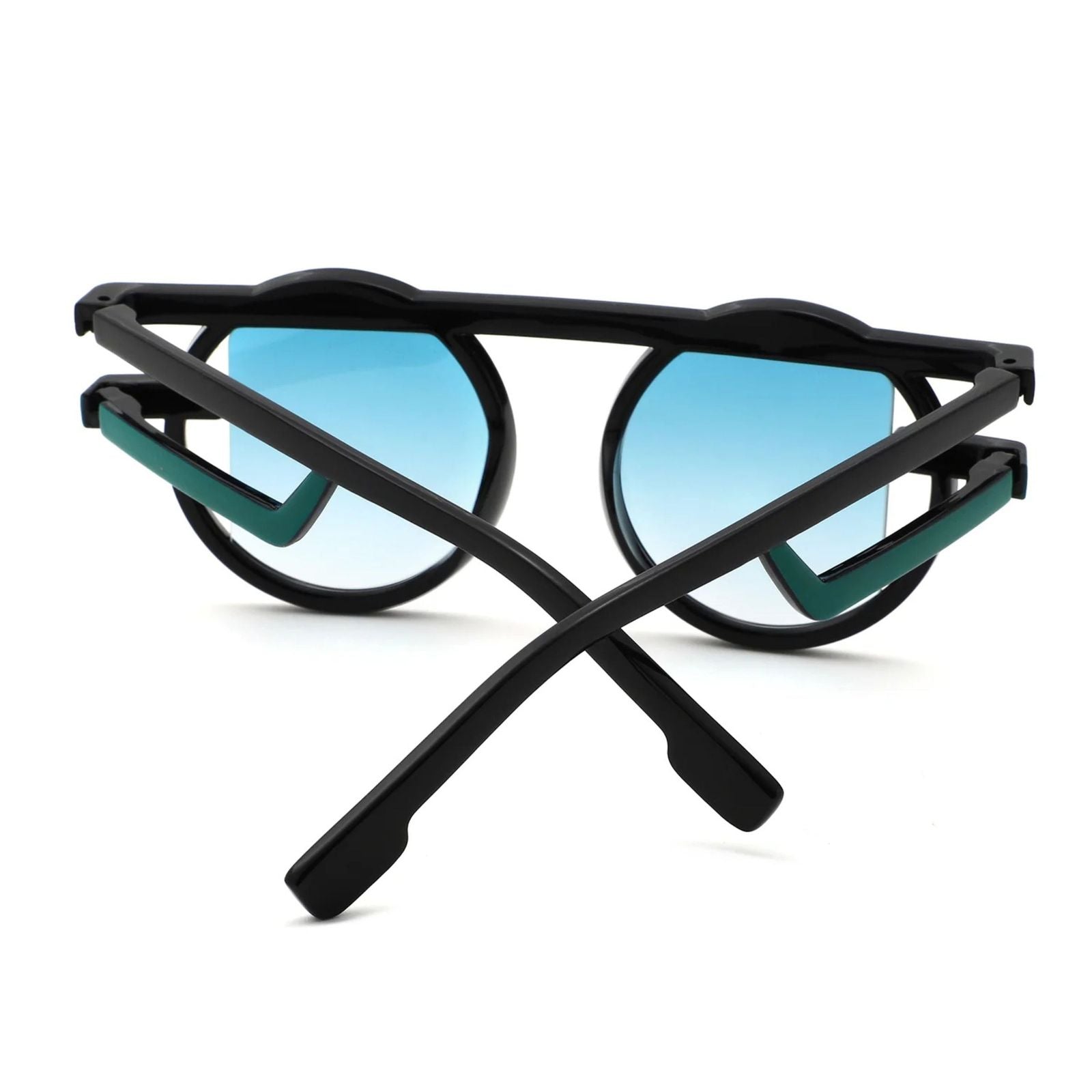 Sunglasses Black Round Futuristic Double Frame