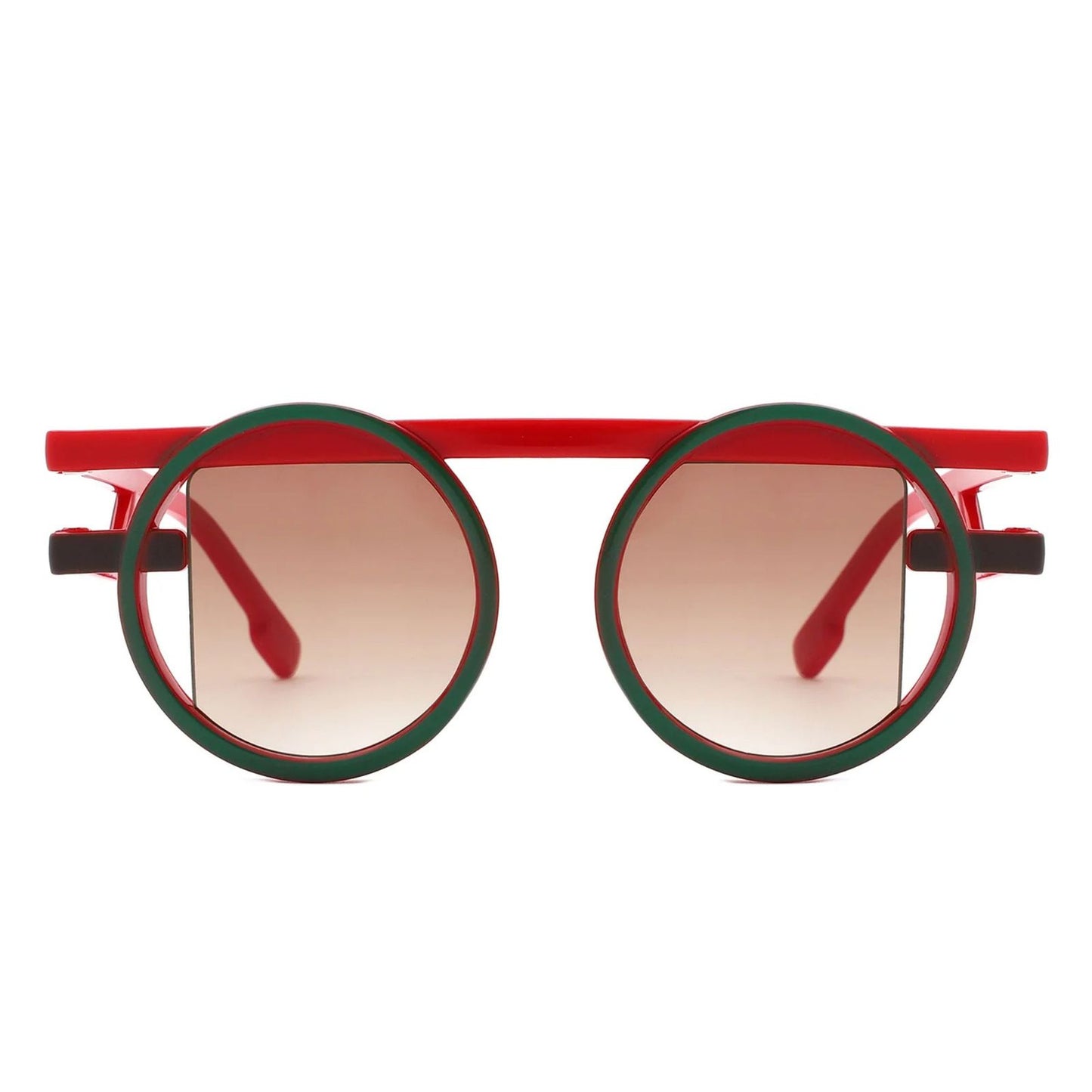 Sunglasses Red Green Round Futuristic Double Frame