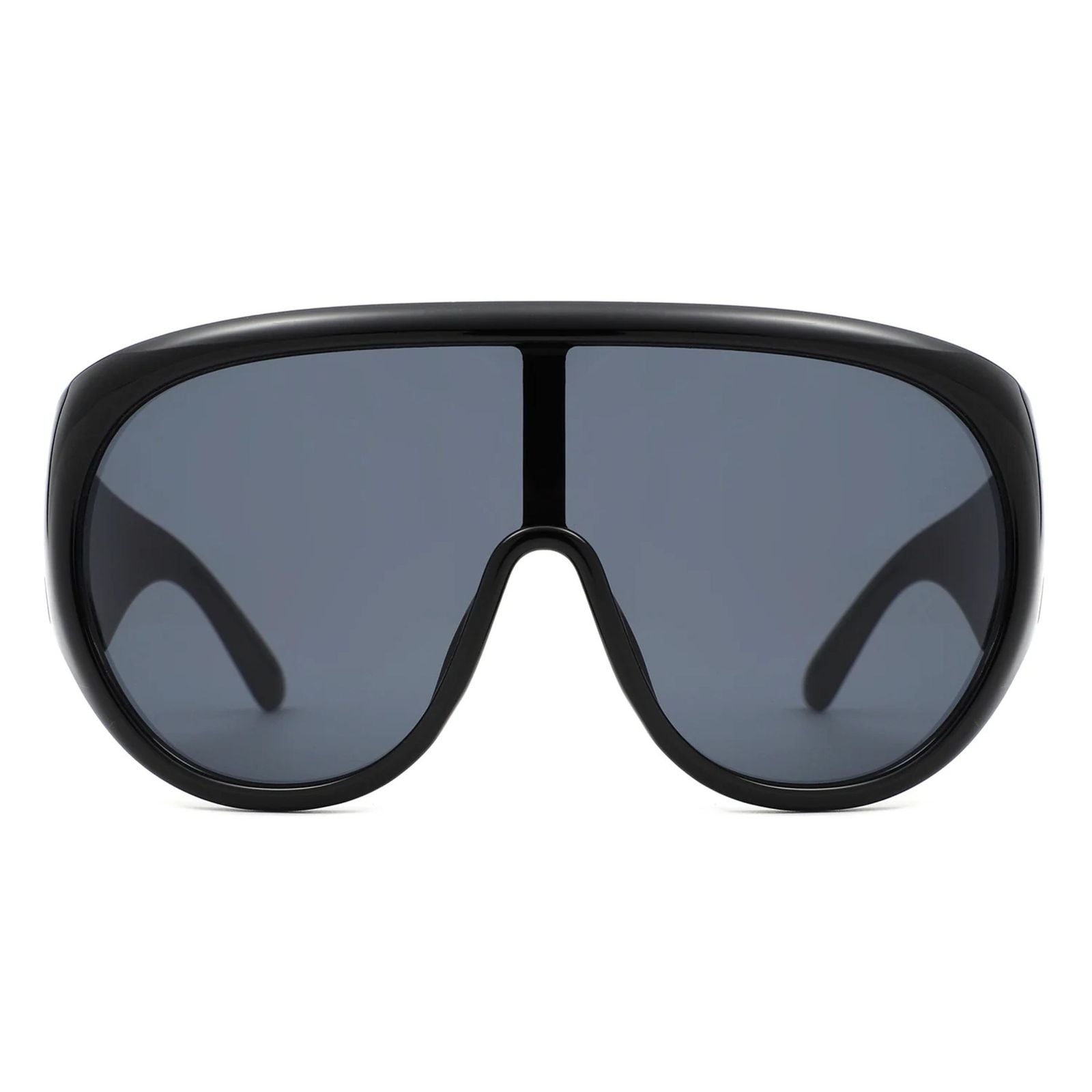 Sunglasses Black Retro Rounded Visor for Women