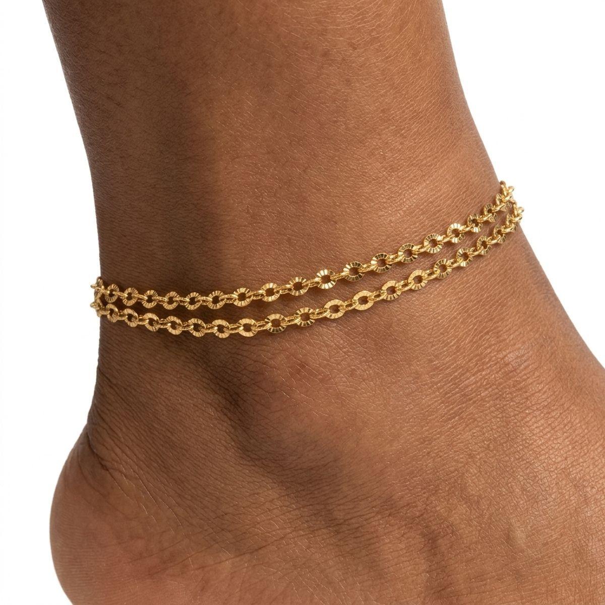 18k Gold Steel Double Layer Chain Anklet