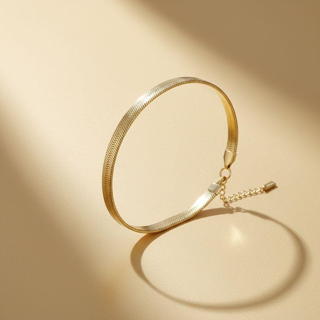 Mens 5.5mm Gold 18K Steel Herringbone Bracelet
