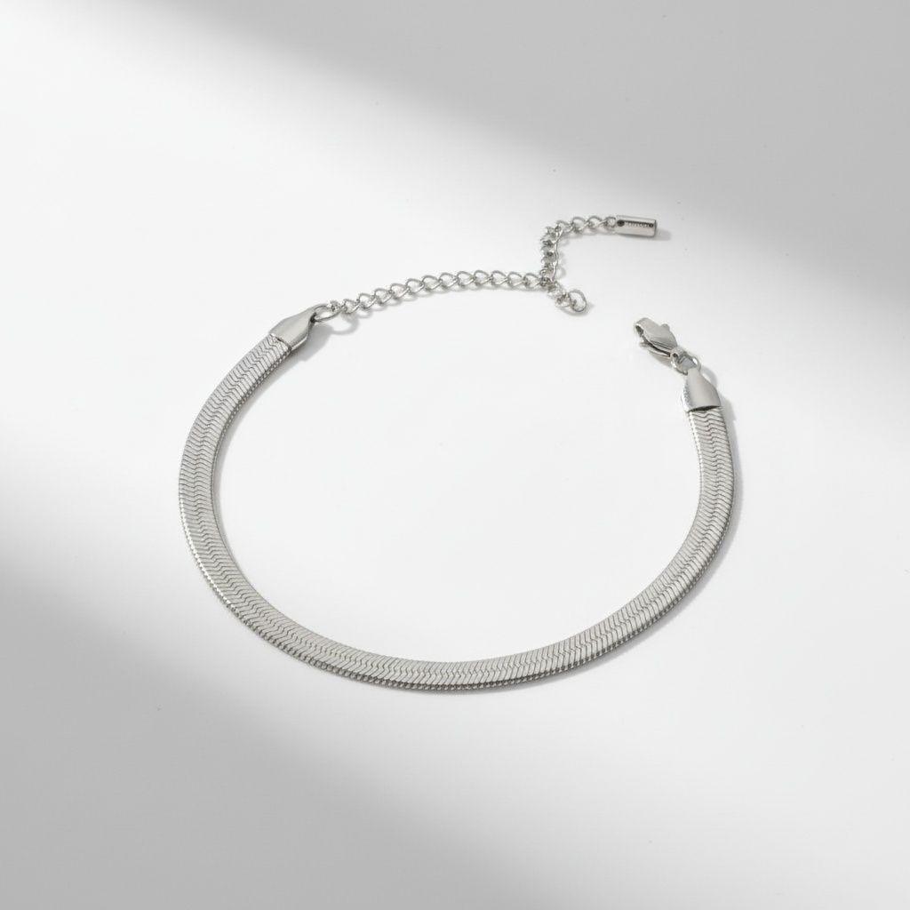 Mens 5.5mm Silver Steel Herringbone Chain Bracelet