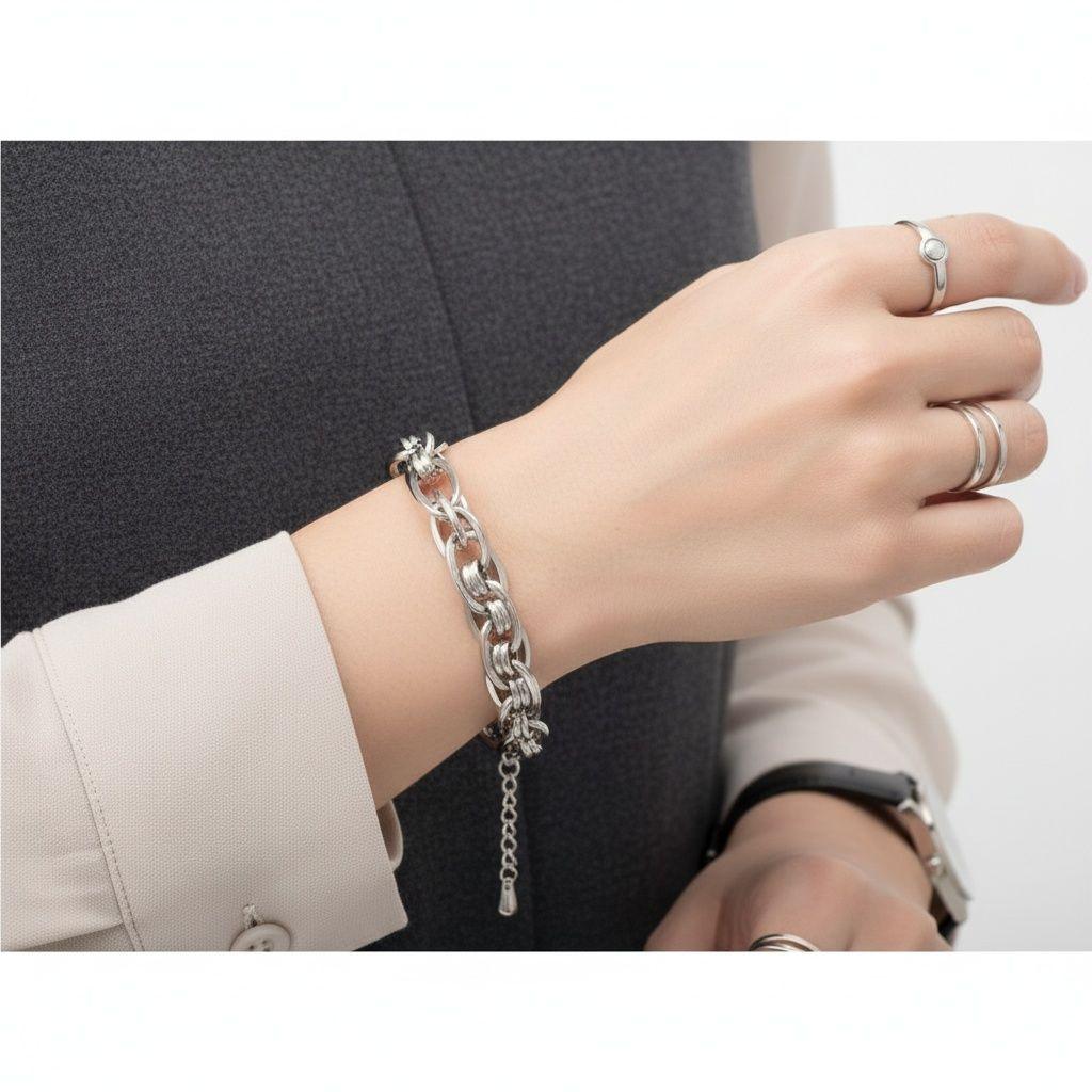 8mm Silver Stainless Steel Handmade Chain Bracelet