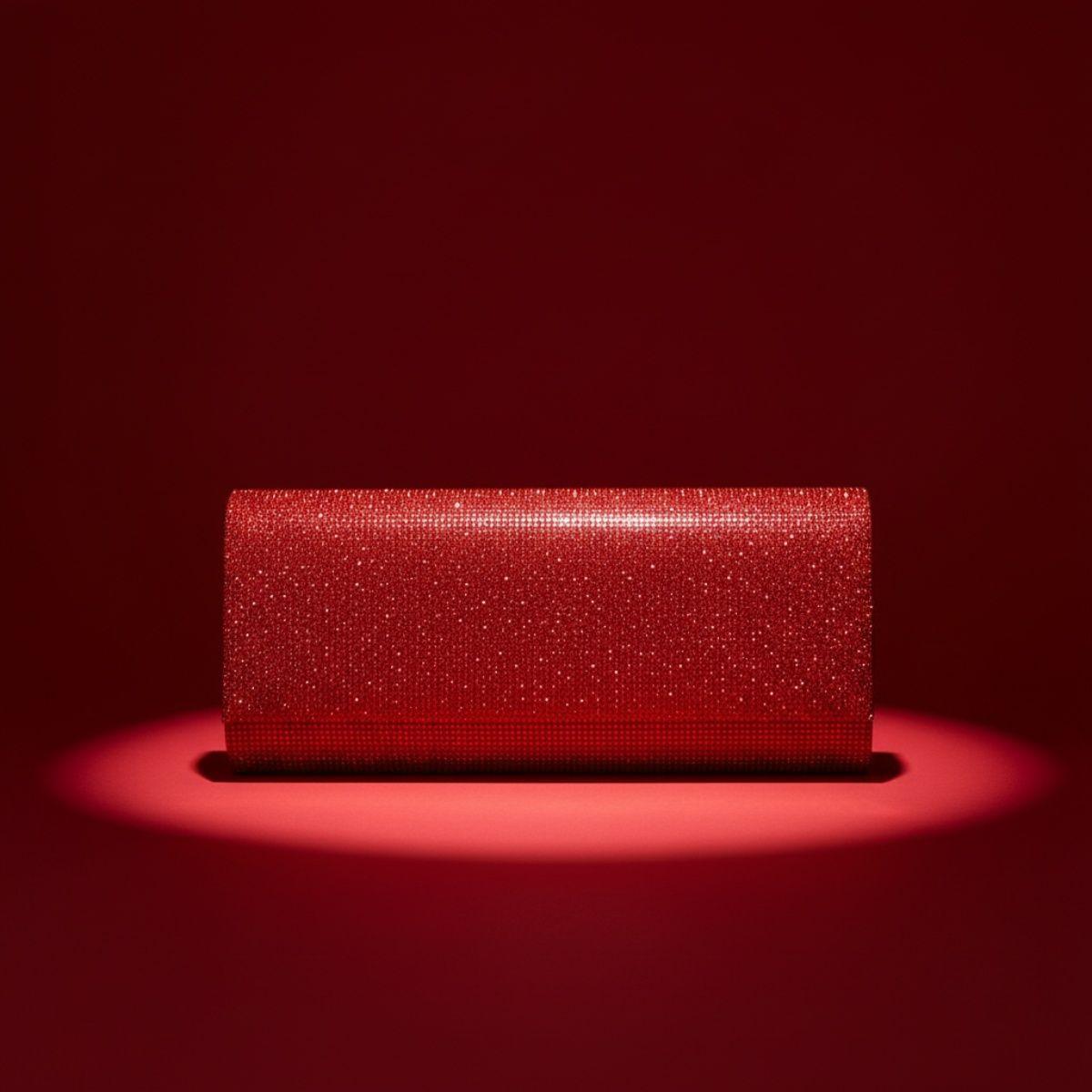 Clutch XLong Red Rhinestone Flap Evening Bag