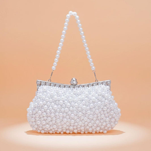 Clutch White Pearl Hollywood Hand Sewn Evening Bag