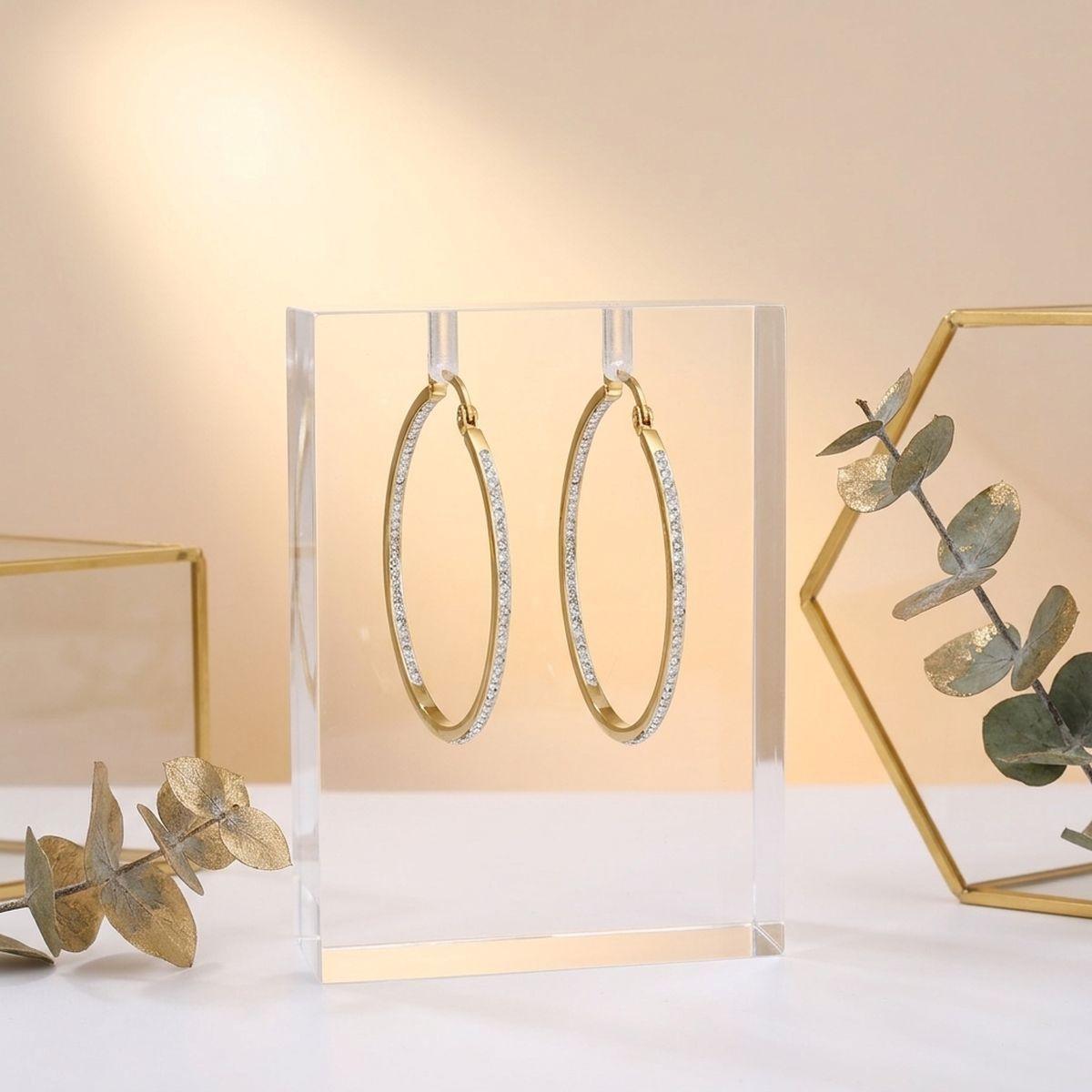 18K Gold Stainless Hoops Inside Out Rhinestones