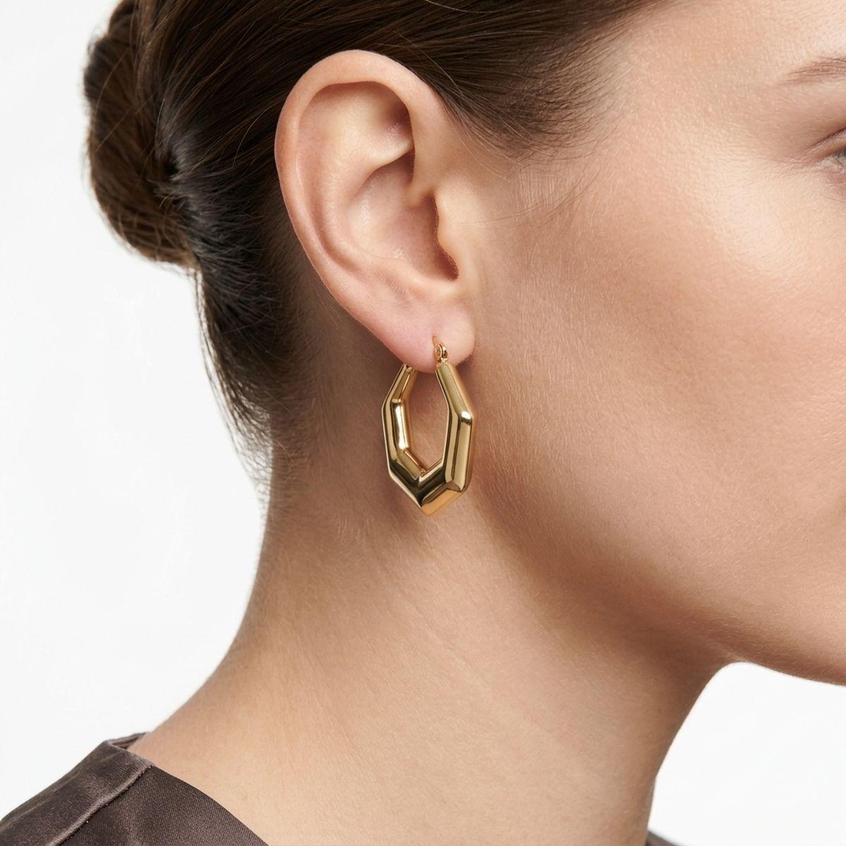Hoop 18K Gold Stainless Steel Hexagon Earrings