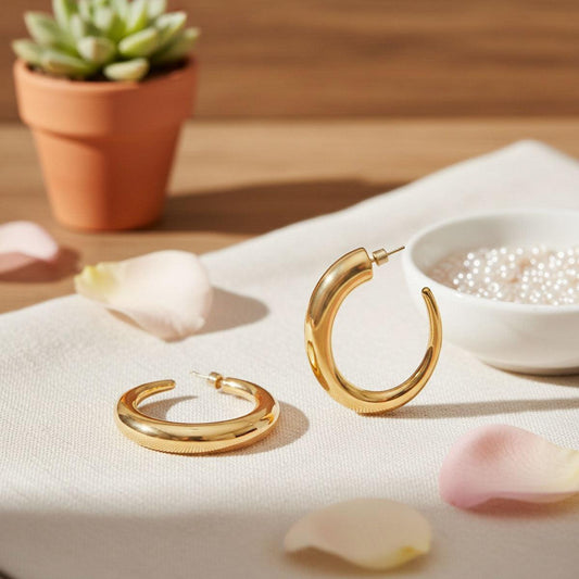 Hoop 18K Gold Steel Graduated Open C Earrings