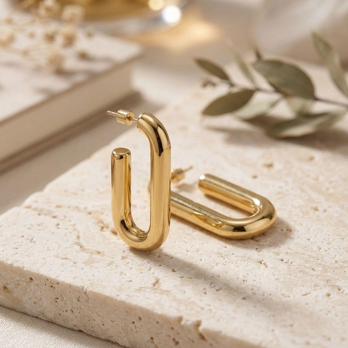 Open Hoop 18K Gold Stainless Oval Tube Earrings