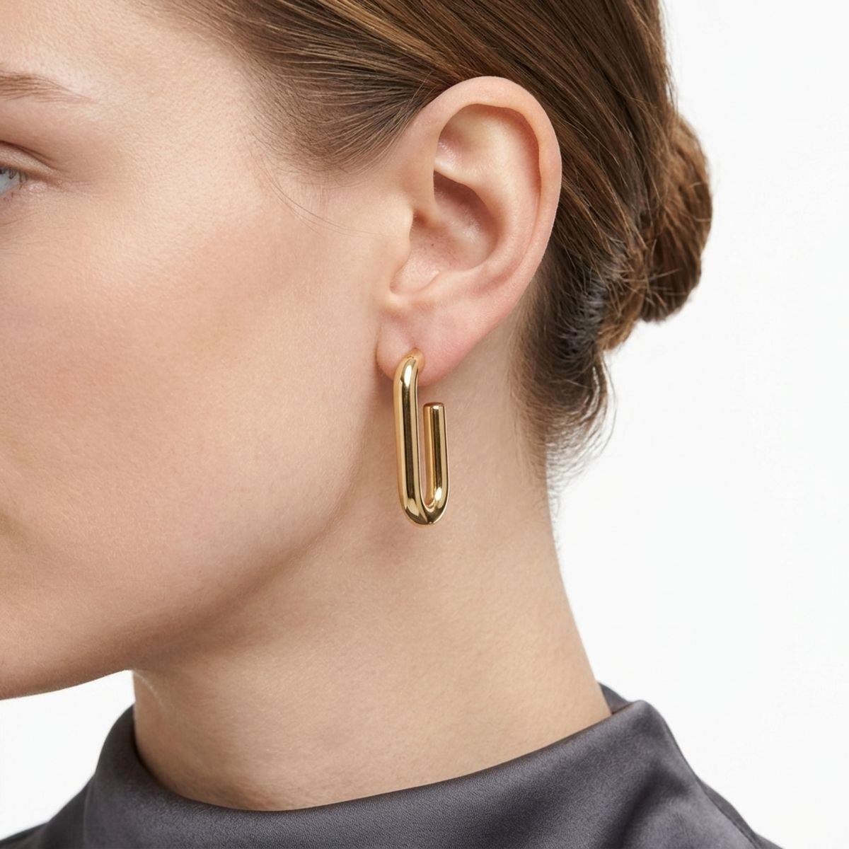 Open Hoop 18K Gold Stainless Oval Tube Earrings