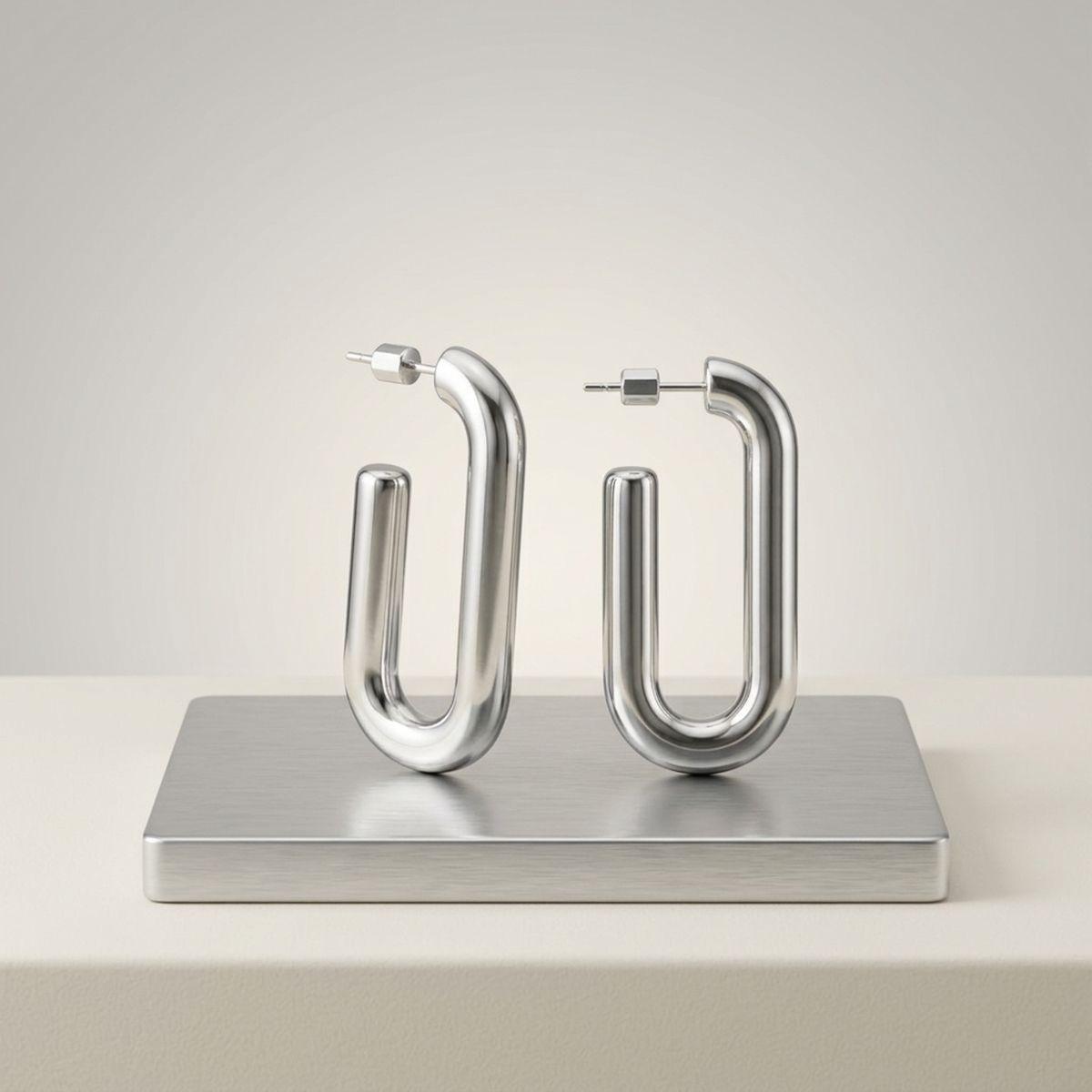 Open Hoop Stainless Steel Oval Tube Earrings