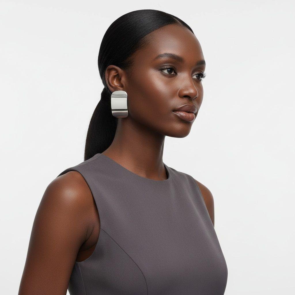 Stainless Steel Curved Rectangle Disc Earrings