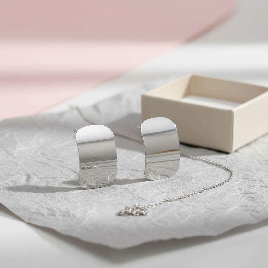 Stainless Steel Curved Rectangle Disc Earrings