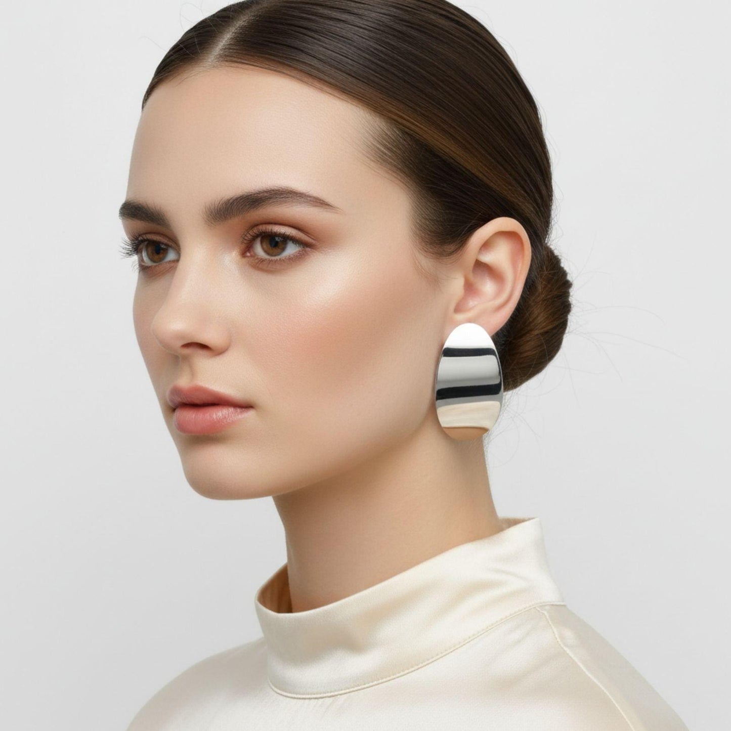 Stainless Steel Curved Oval Disc Earrings