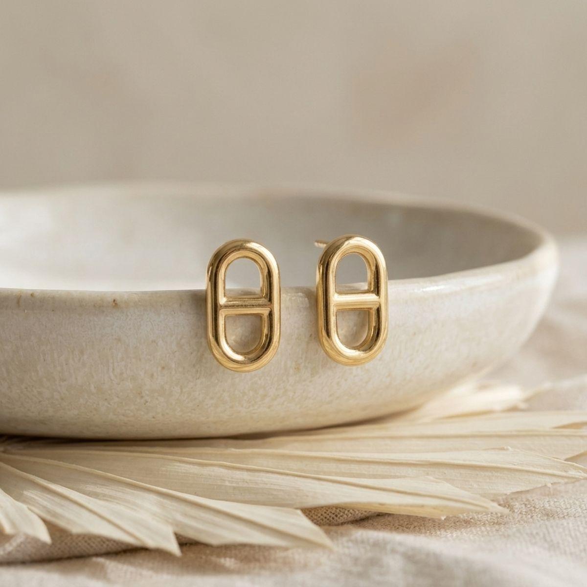 Stud 18K Gold Stainless Mariner Anchor Earrings