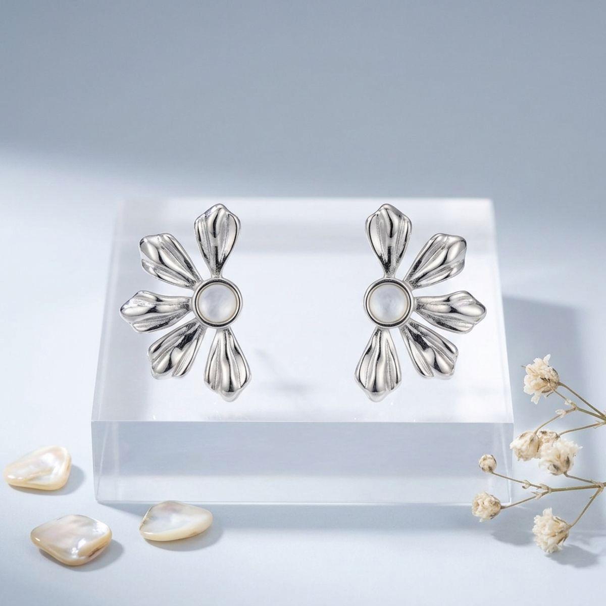 Stud Stainless Steel Mother of Pearl Earrings