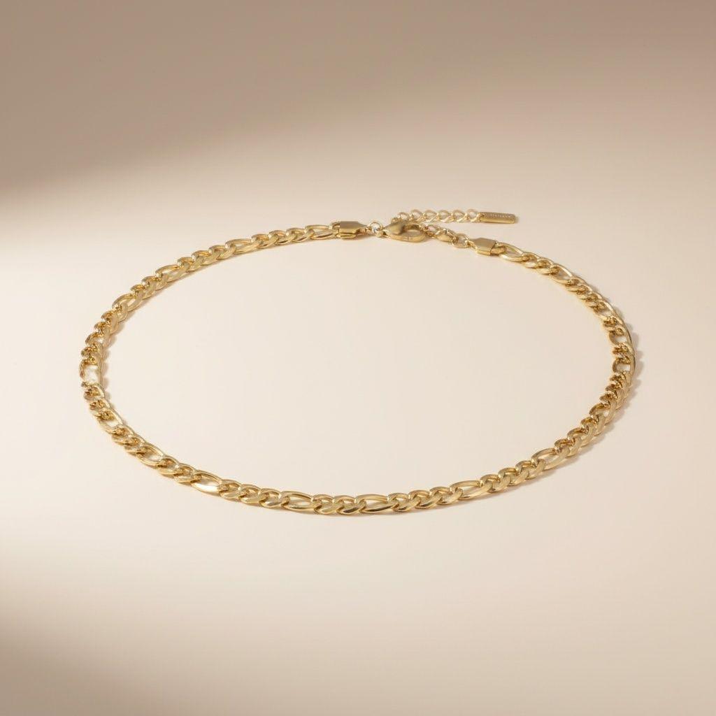 Mens 20in 7mm Gold 18K Stainless Steel Figaro Chain