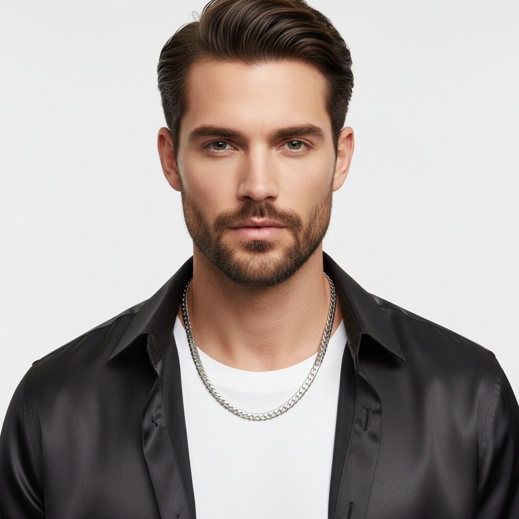 Mens 24in 8mm Stainless Steel Miami Chain