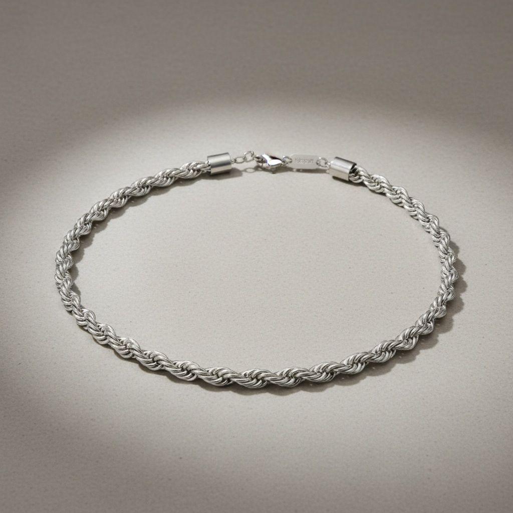 Mens 20in 8mm Silver Stainless Steel Rope Chain