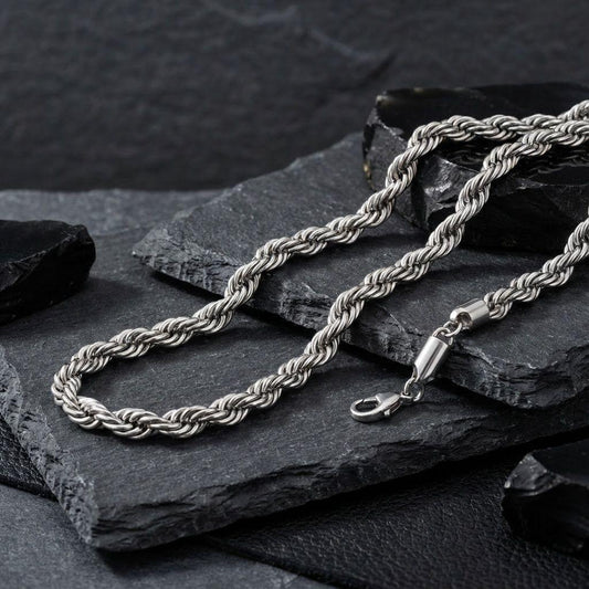 Mens 20in 8mm Silver Stainless Steel Rope Chain