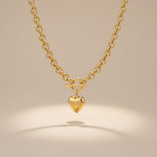 Gold 18K Steel Toggle Heart Rolo Chain Necklace