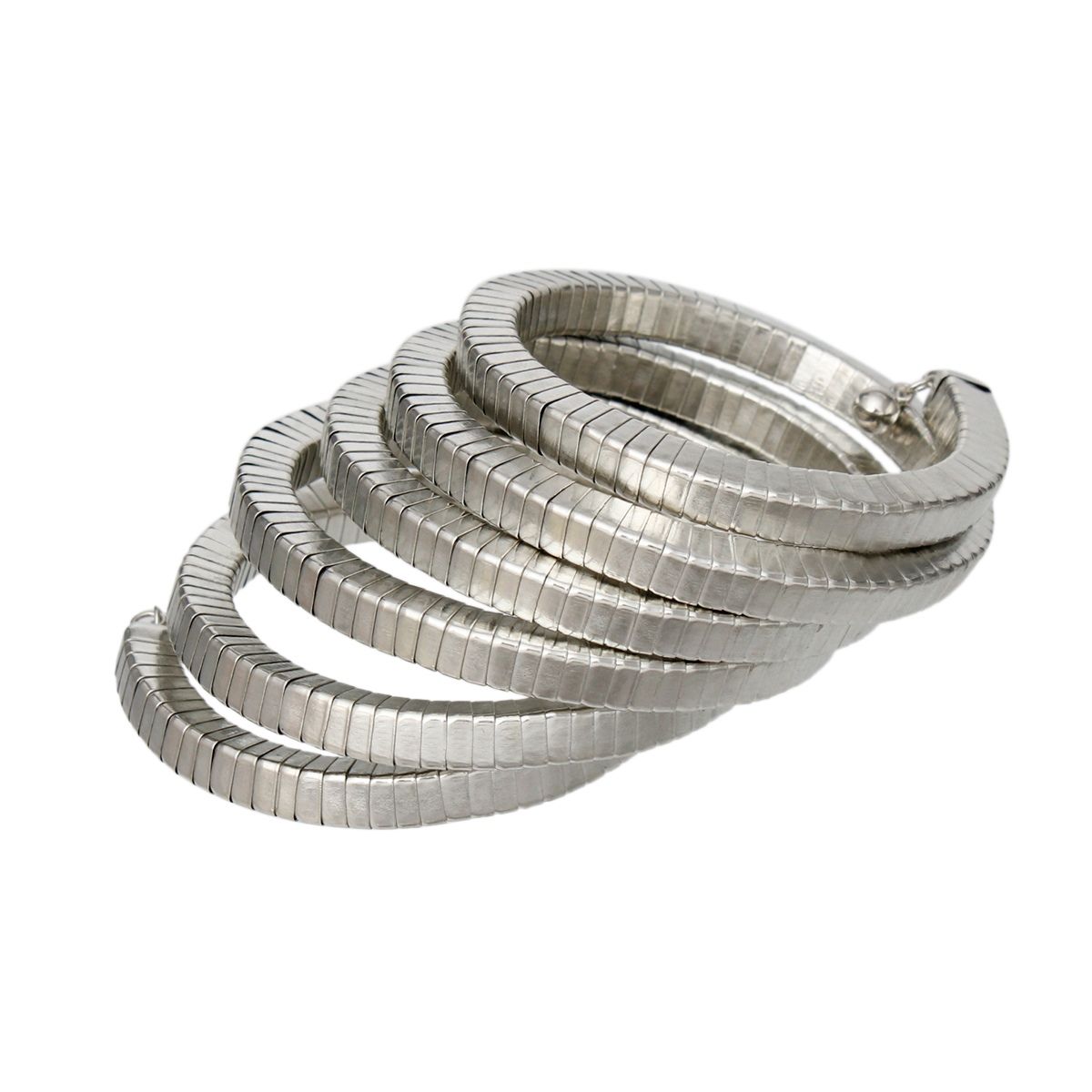 Bangle Silver Coiled Tubogas Style Spring Bracelet