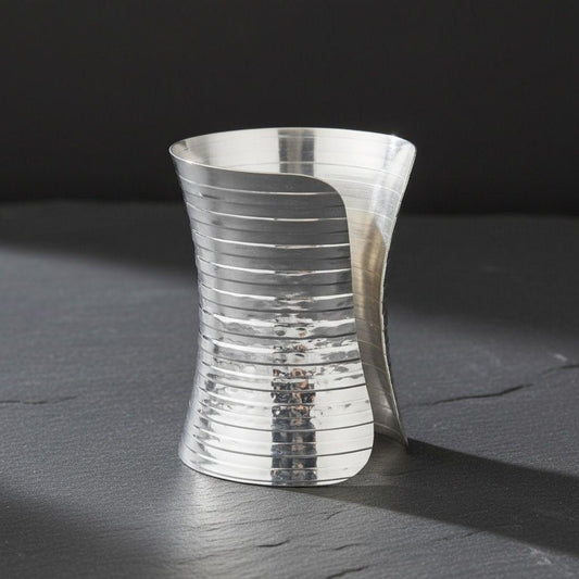 Long Cuff Silver Metal Stripe Embossed Bracelet