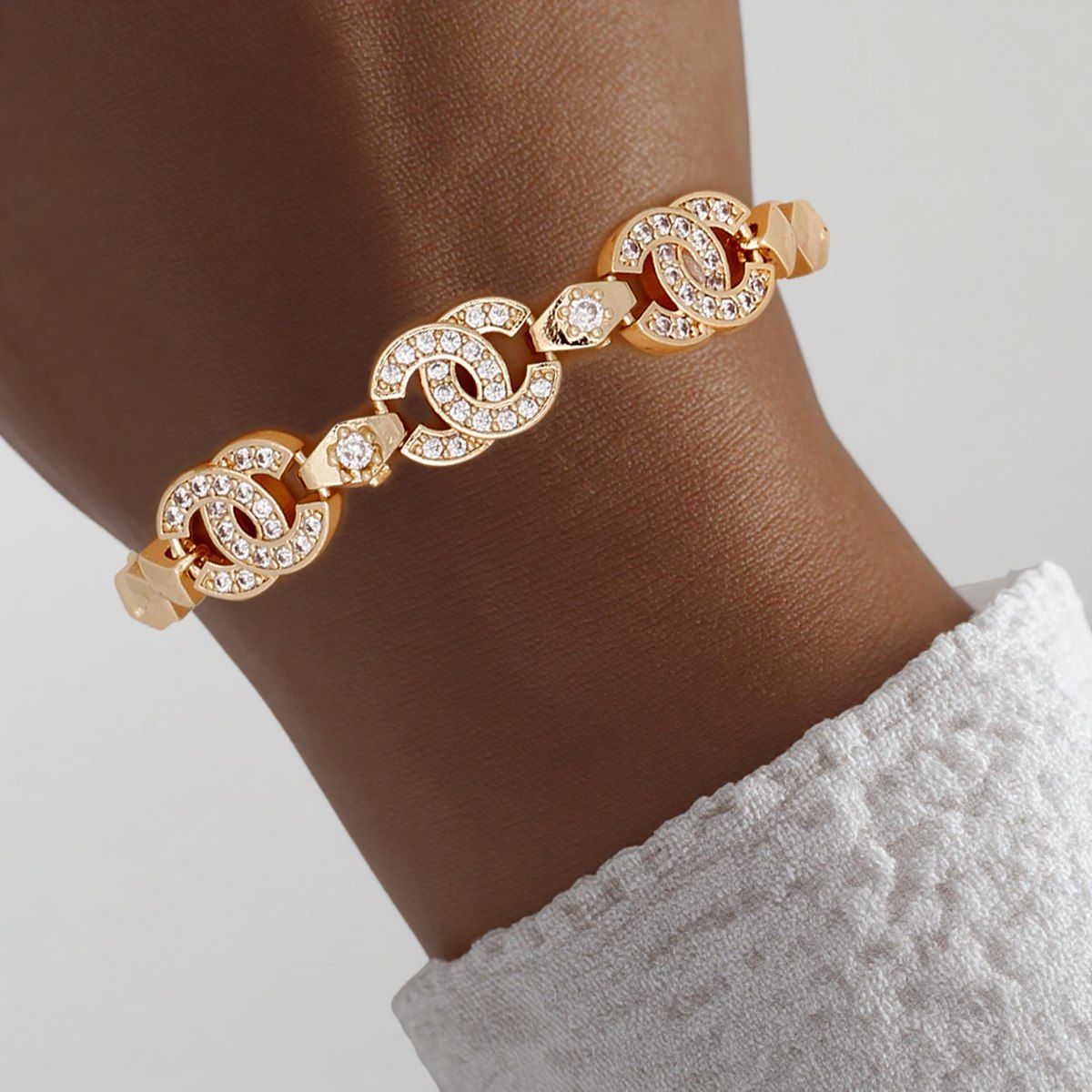 Tennis Bracelet Gold Brass CZ Link CC Chain