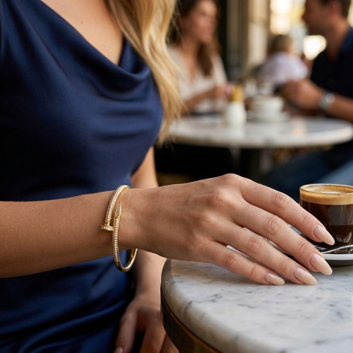 Bangle Sleek Gold Wrapped Nail CZ Bracelet