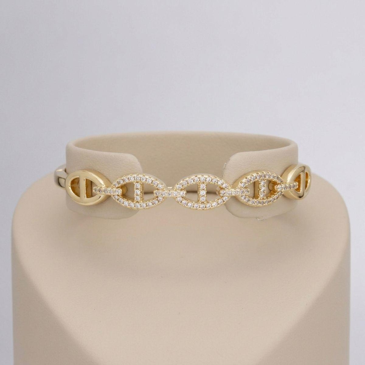 Bangle Sleek Gold Anchor Chain CZ Bracelet