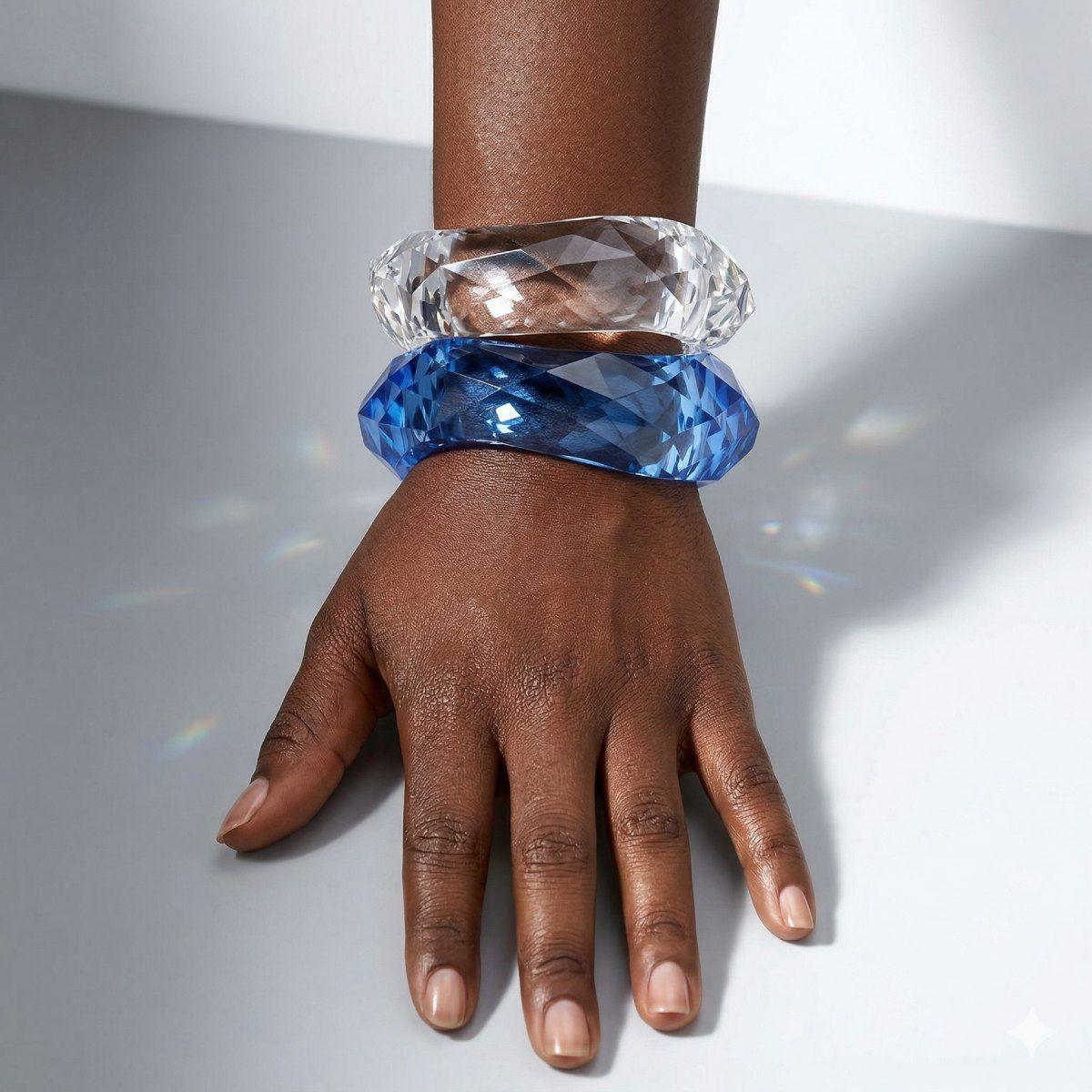 Bangle Transparent Blue Prism Wave Facet Bracelet