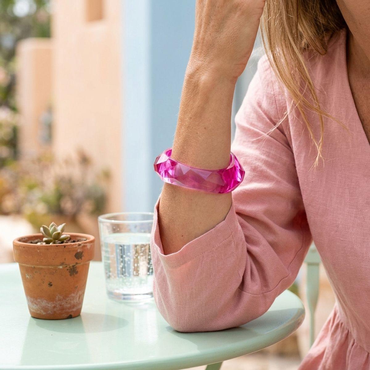 Bangle Transparent Pink Prism Wave Facet Bracelet