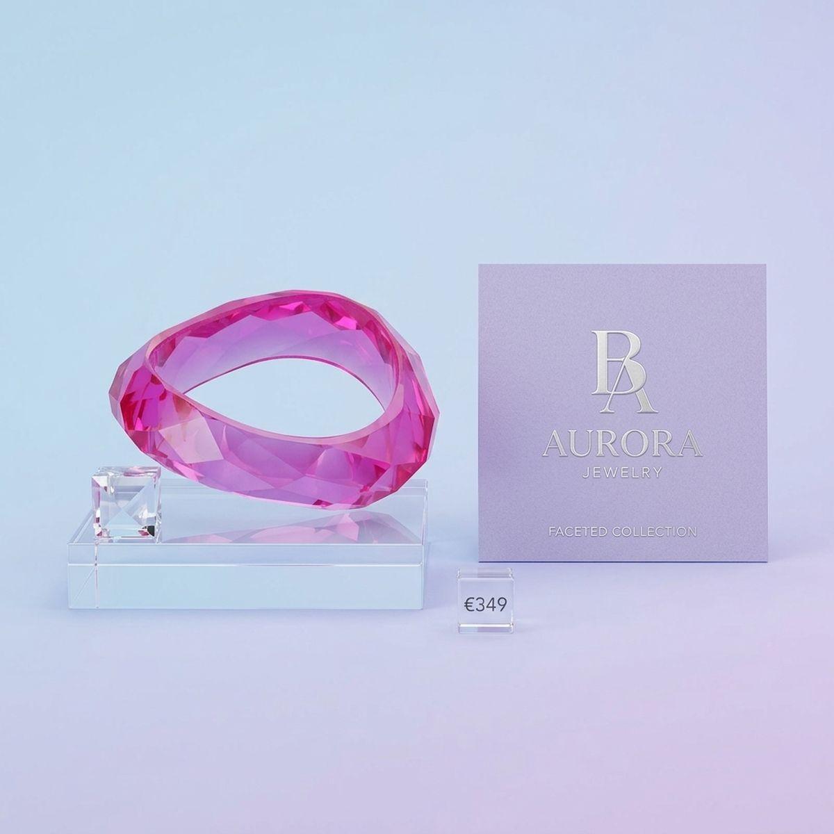 Bangle Transparent Pink Prism Wave Facet Bracelet