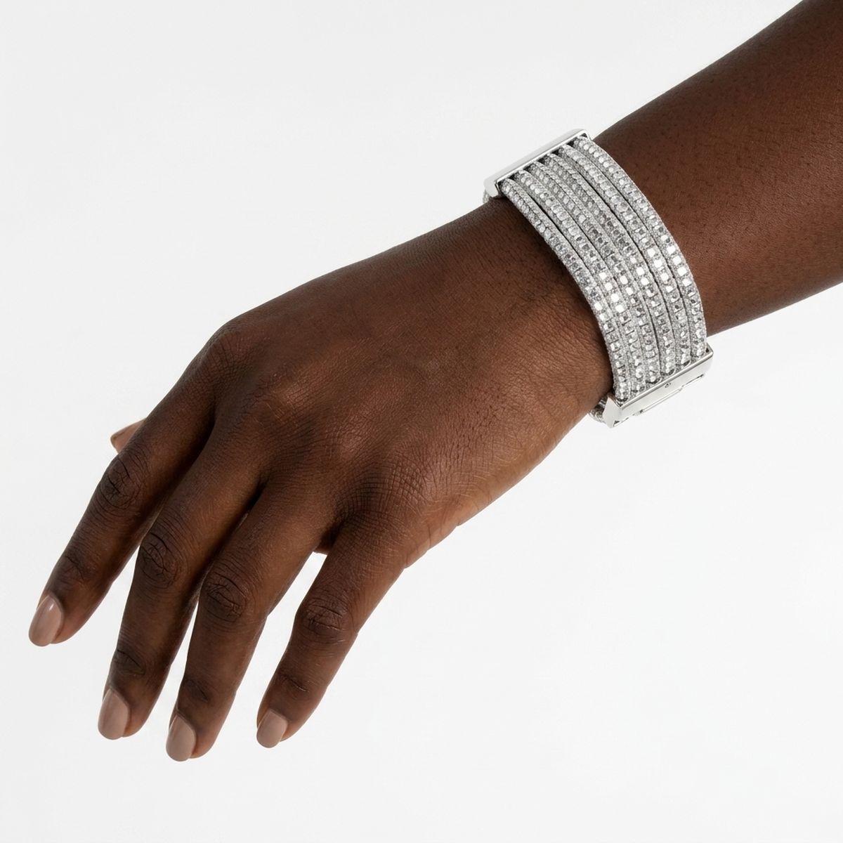 Silver 5 Strand Clear Stone Disco Ball Bracelet