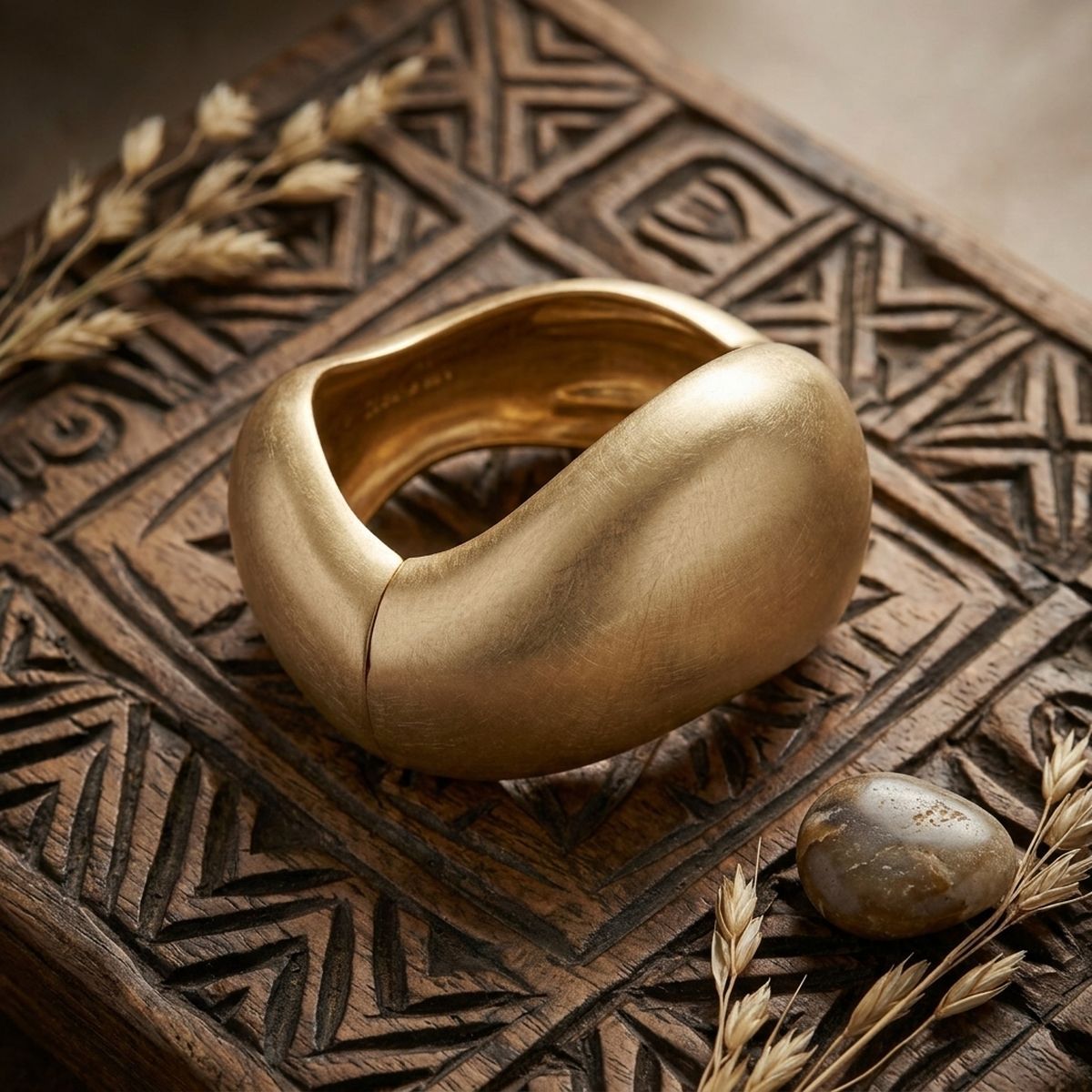 Bangle Matte Gold Metal Wavy Chunky Bracelet
