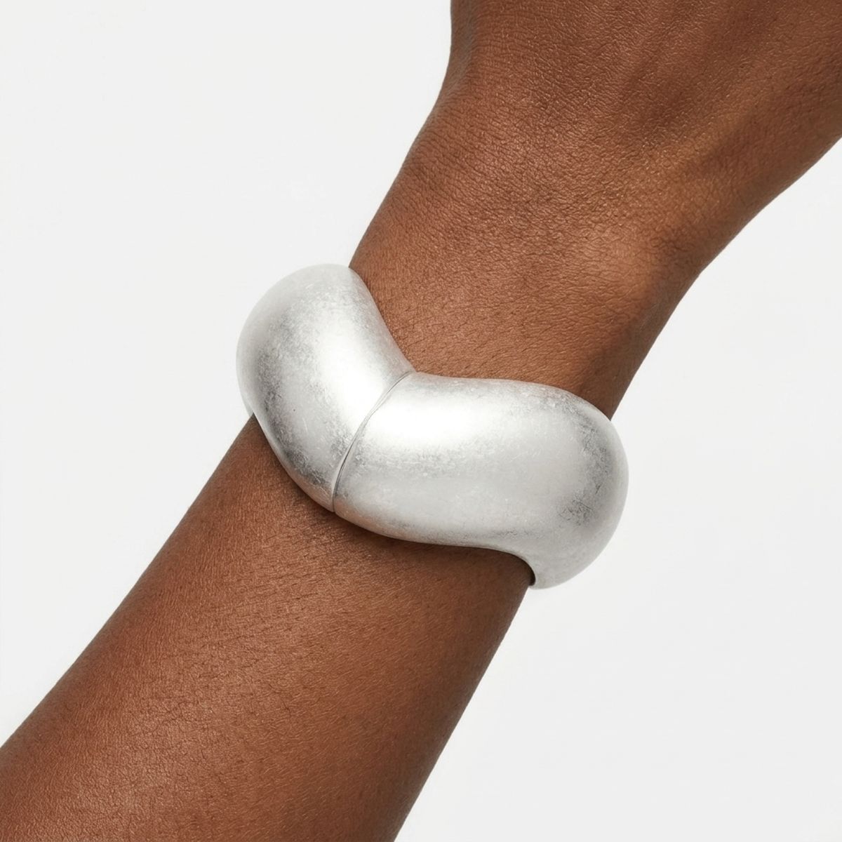 Bangle Matte Silver Metal Wavy Chunky Bracelet