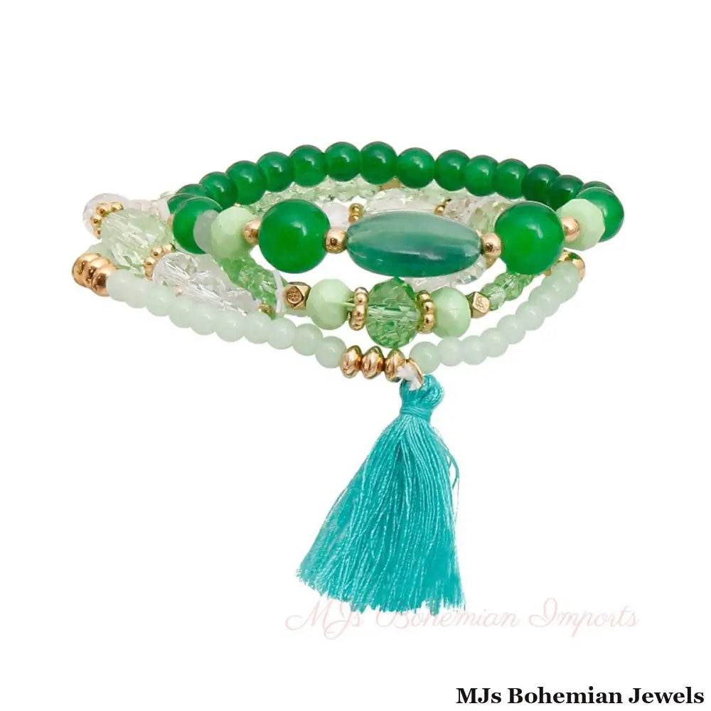 Jade Green Bead 4 Pcs Bracelets