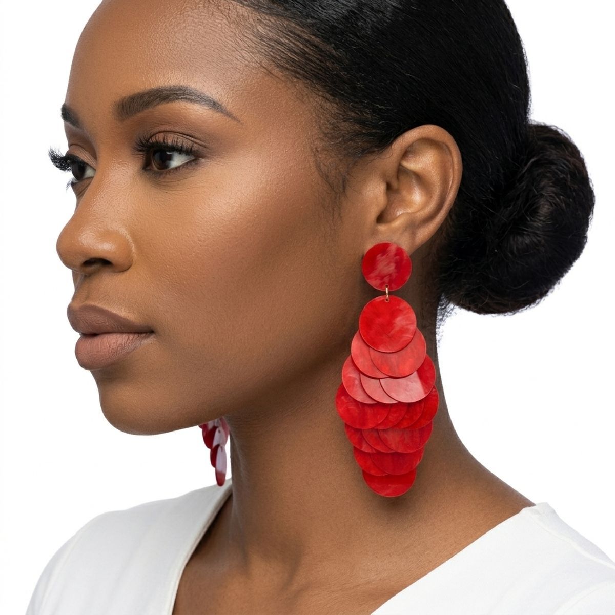 Dangle Red Swirl Shell Disc Resort Earrings