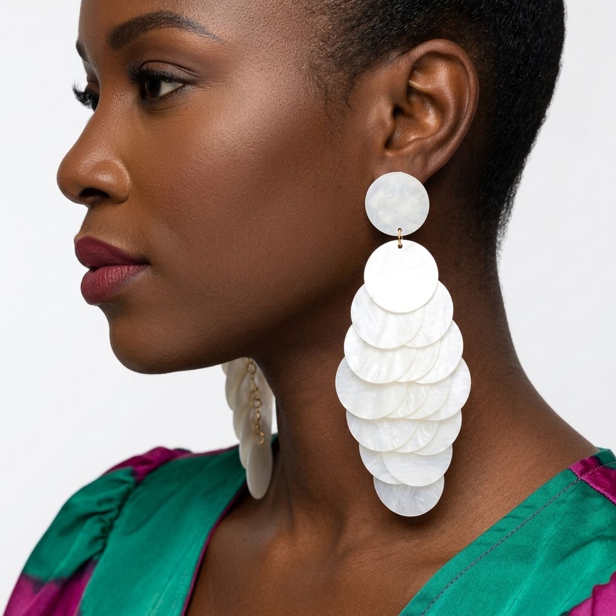 Dangle White Shell Disc Resort Fashion Earrings