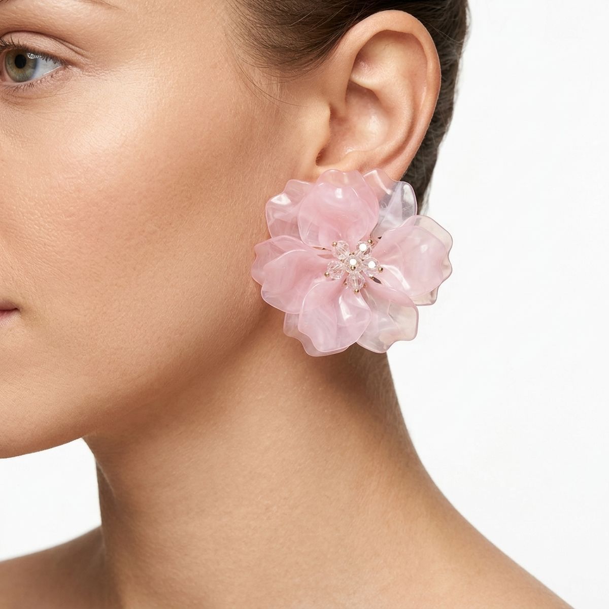 Oversized Light Pink Acrylic Flower Stud Earrings